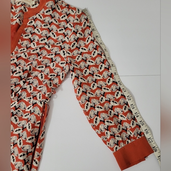 Tory Burch Orange Poppy Floral Print Silk Maximalist Long Sleeve Tunic Dress - Picture 14 of 15